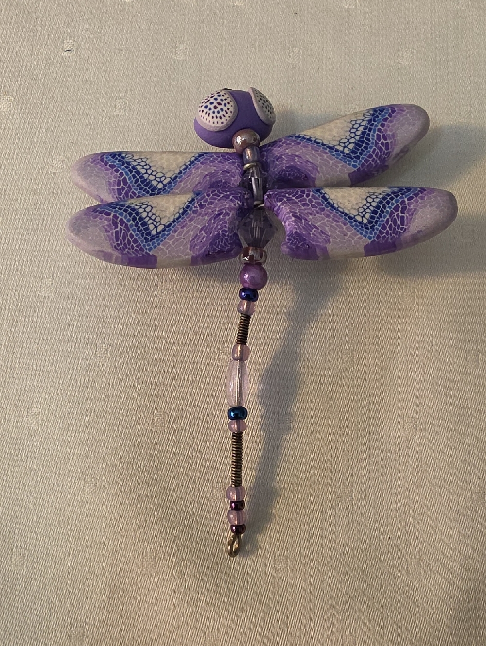 Purple Dragonfly Beaded Handcrafted Brooch